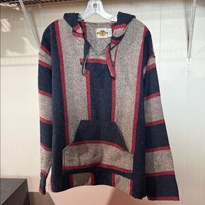 Men's  Earth Ragz Striped Hooded Sweater - Navy and Red